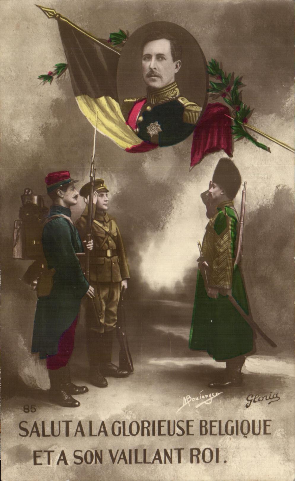 CPA Salut a la glorieuse Belgique et a son vaillant roi Militaria 