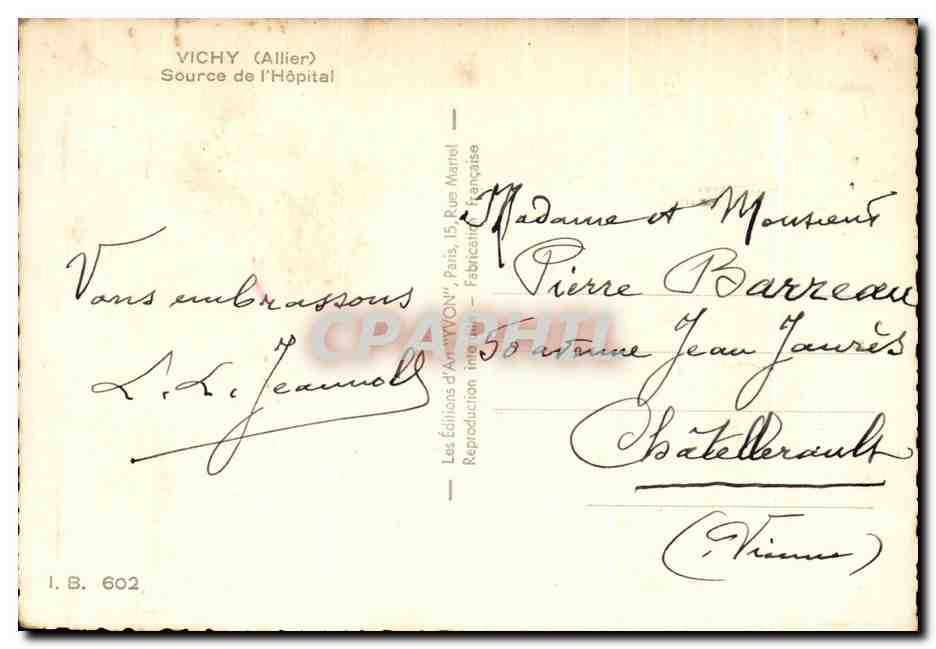 CPA Vichy Source de l Hospital — Verso