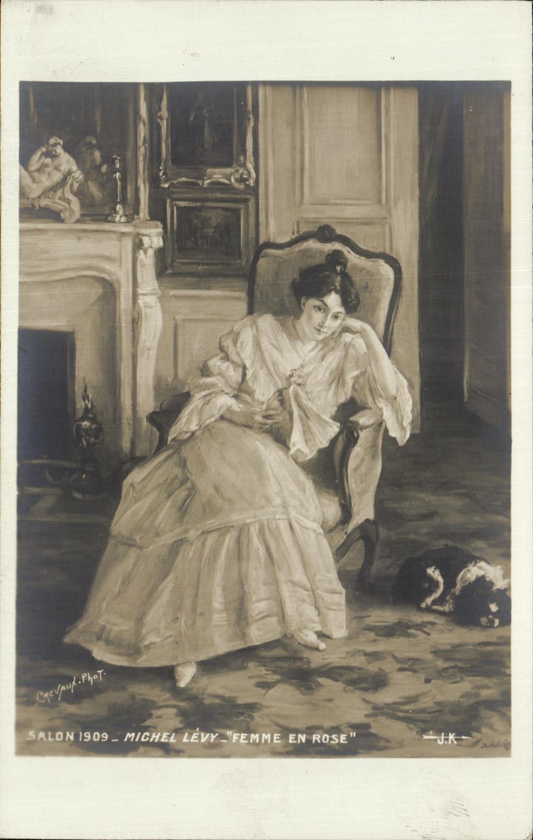 CPA Michel Levy Femme en Rose Salon 1909