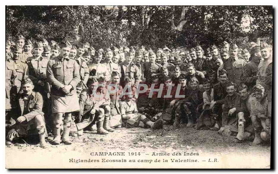 CPA Campagne 1914 Armee des Indes Highlanders Ecossais au camp de la Valentine Militaria 