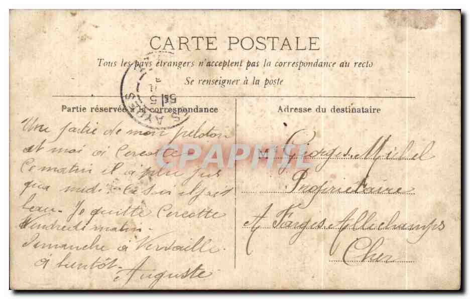 Soldats en campement — groupe photographié en extérieur — éditeur inconnu, n° de série non visible — Verso