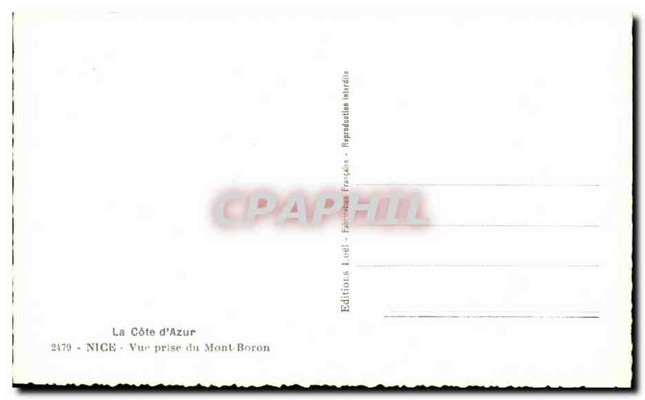 CPA La Cote d Azur Nice Vur prise Mont Boron — Verso