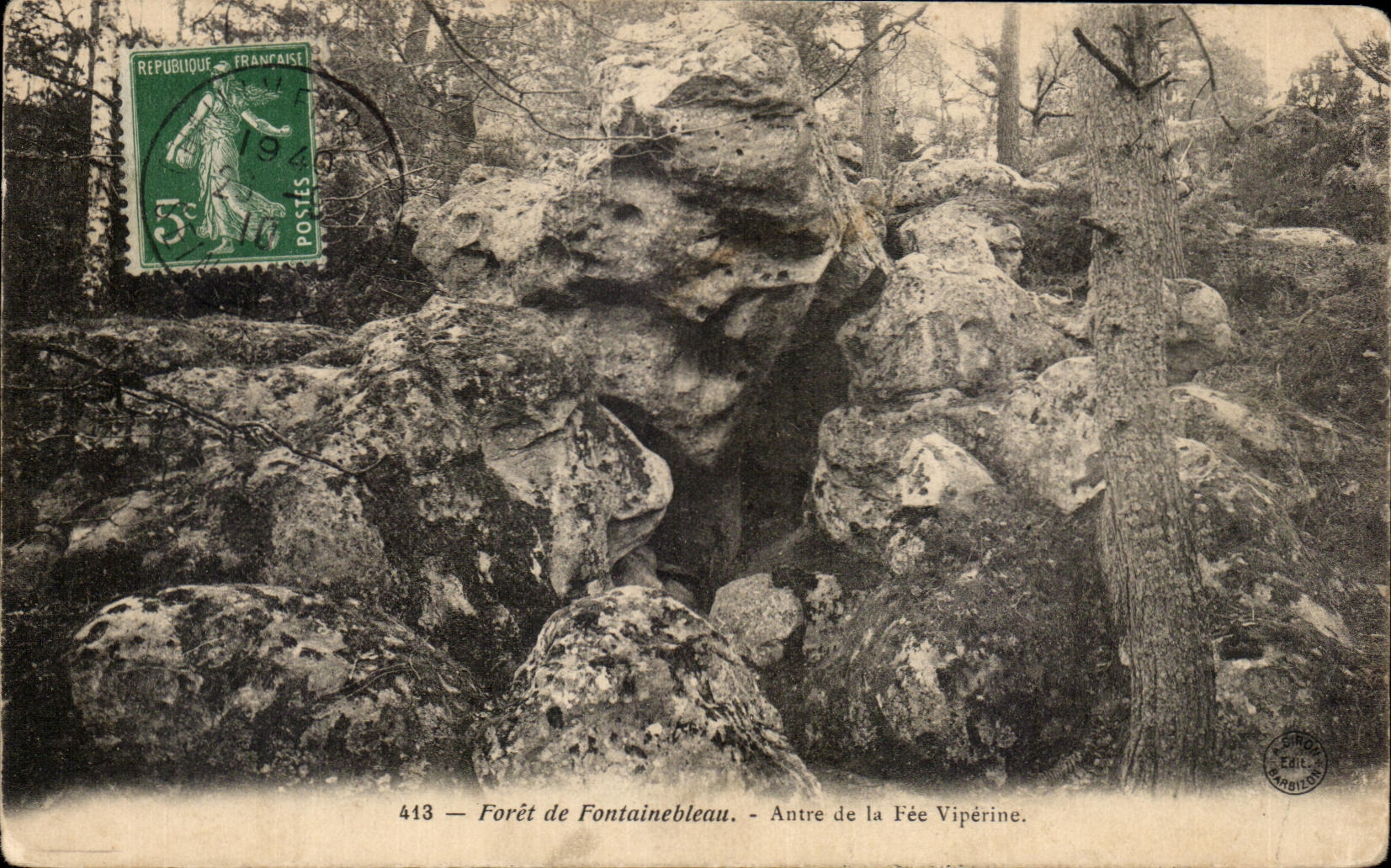 Bosque de Fontainebleau — Cueva de la Hada Vipérine — Editor Lecomte, n°413