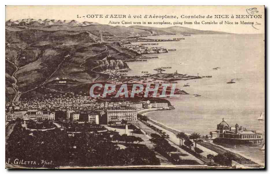 CPA Cote d Azur a Vol d Aeroplane Corniche de Nice a Menton
