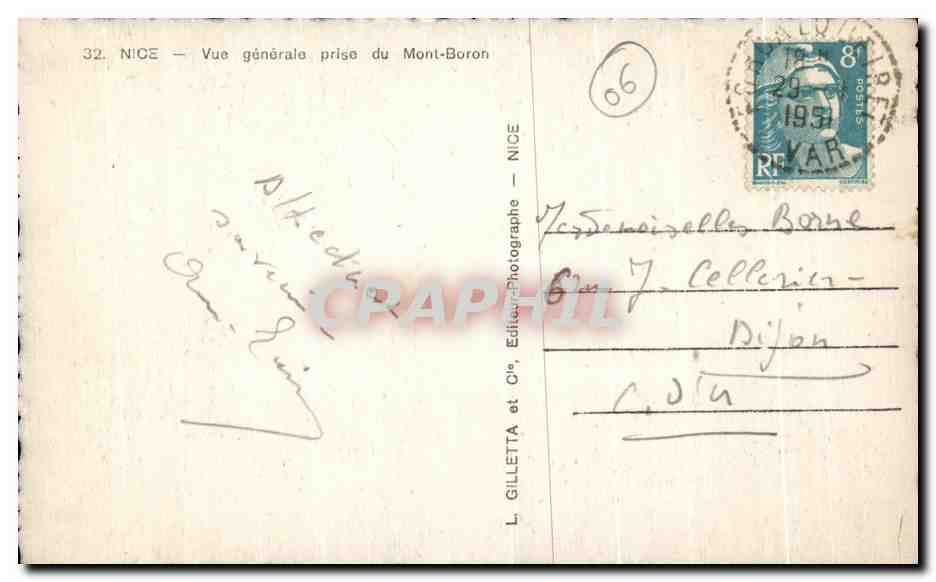 CPA Nice generale prise du Mont Boron — Rückseite
