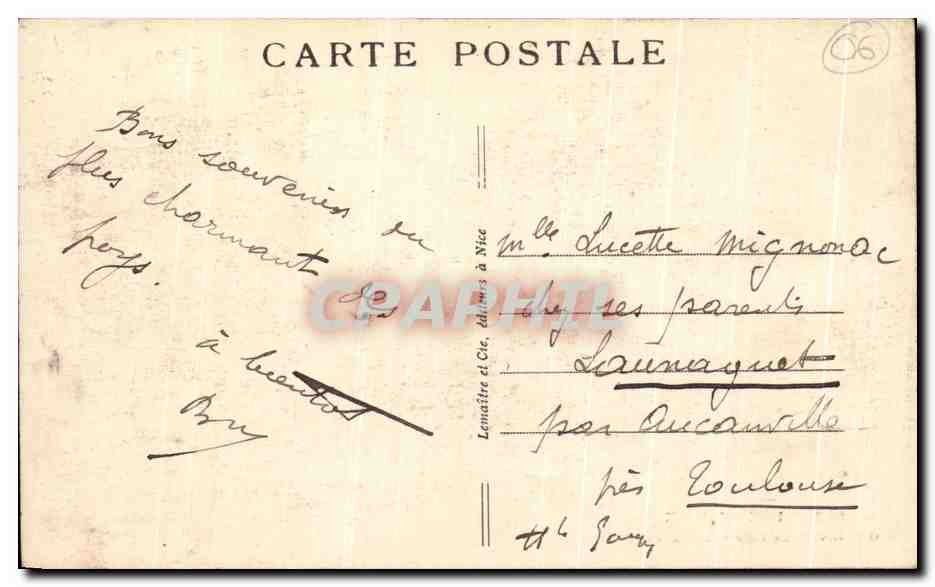 CPA Nice Cimiez Monument de la Reine Victoria — Verso