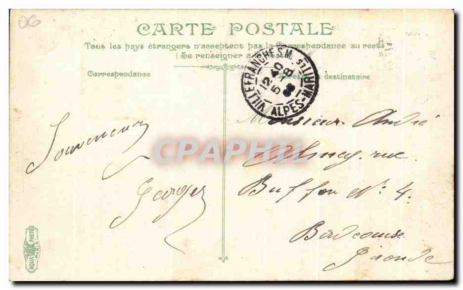 CPA Nice La Grotte dans le Jardin Public — Rückseite