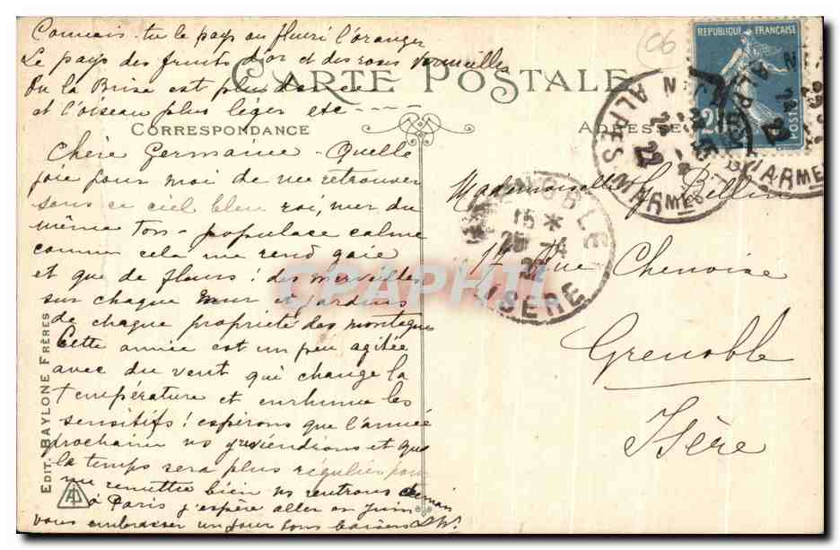 CPA Nice Jardins des Palmiers Le Casino — Verso