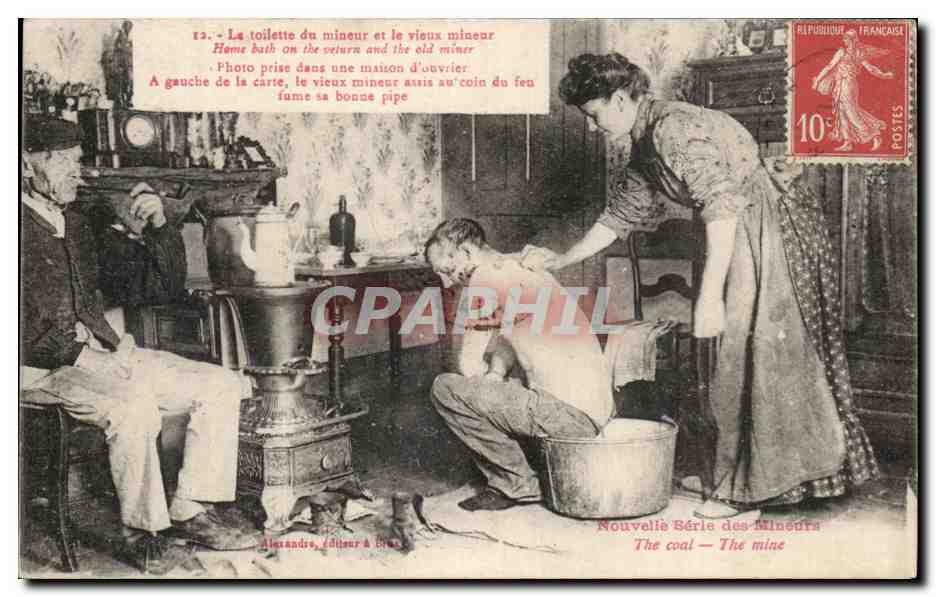 CPA Le toilette du mineur et le vieux Mineur Home 