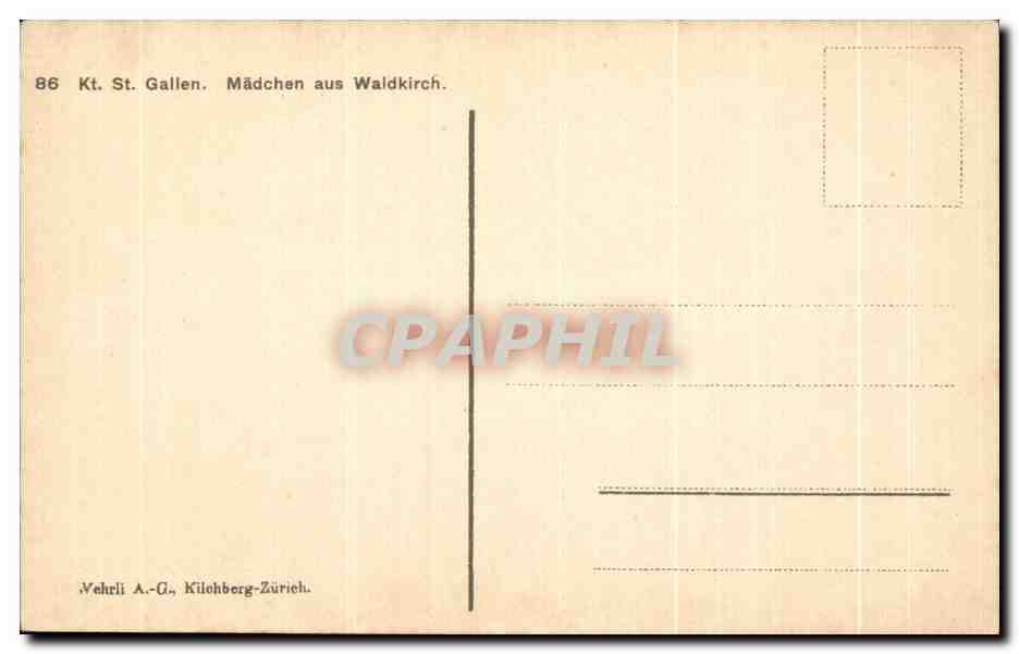 CPA Kt St Gallen Madchen aus Waldkirch Folklore Costume — Verso