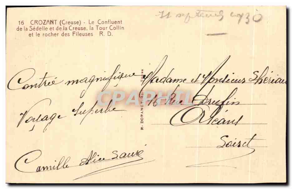 Crozant (Creuse) — Le Confluent de la Sédelle et de la Creuse, la Tour Collin — R. Dorangé — Verso