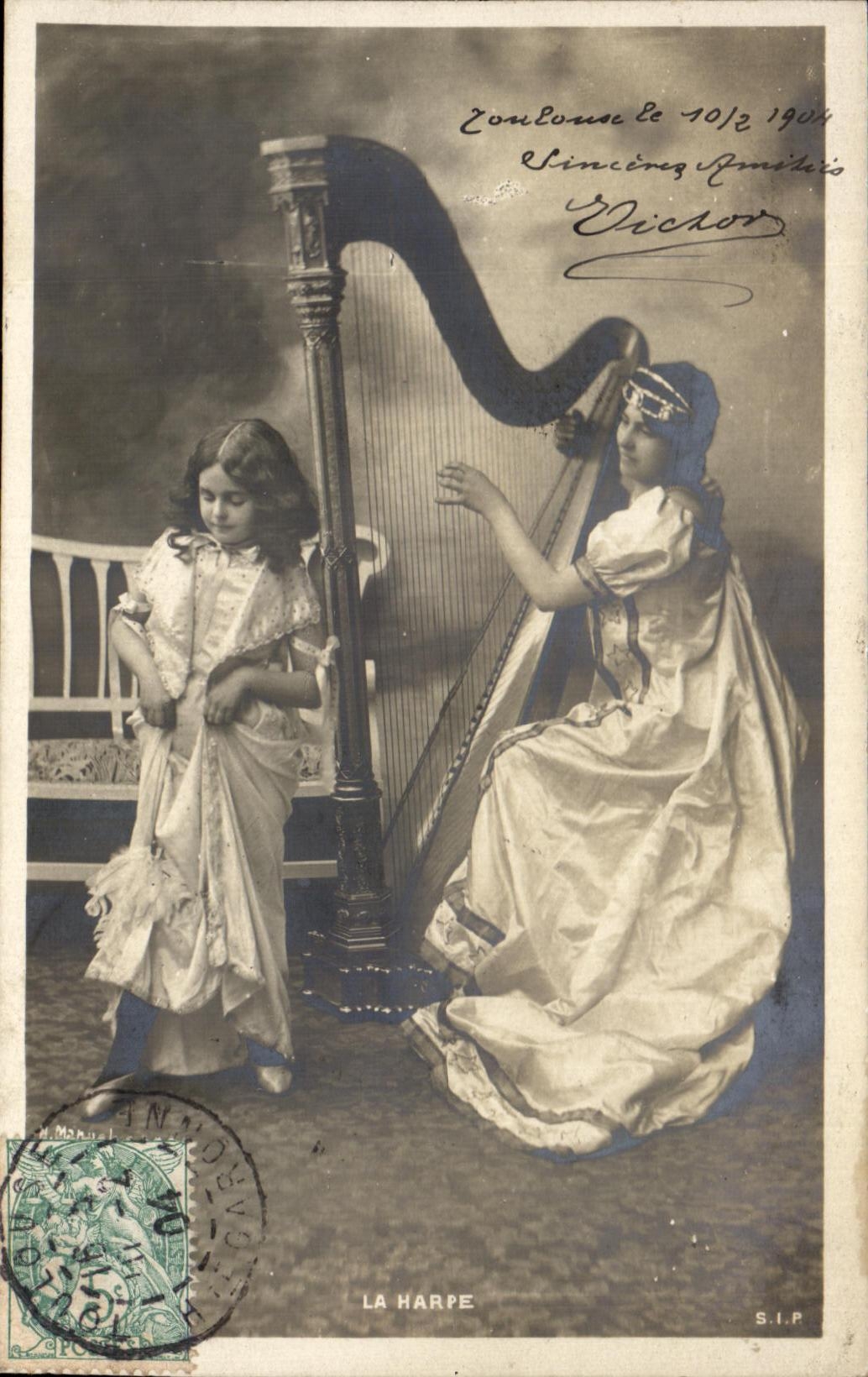 CPA Fantaisie Femme La Harpe Enfants 