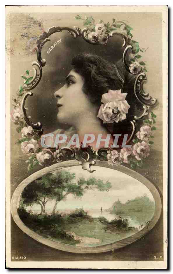 Portrait de femme — décor floral et paysage — DERAISY, éditeur S.I.P., n° 918/10