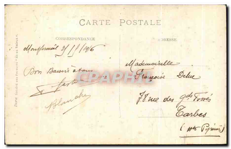 Jeune fille en tenue d'époque — devant haie — éditeur Durieux Société des Facteurs d'Art de Thézac, n° 143 — Achterkant