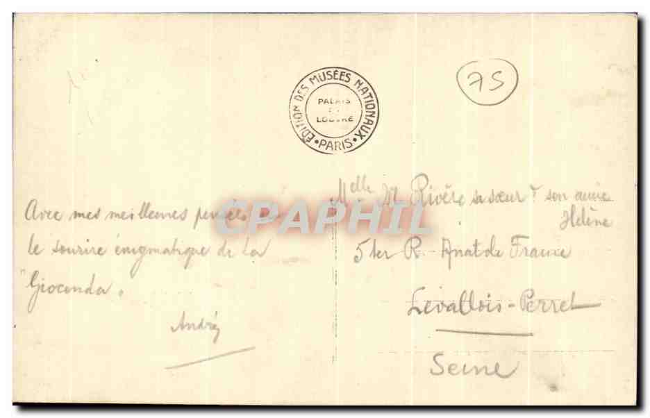 CPA Musee Du Louvre Ecole Florentine Musee du Louvre Joconde Leonard de Vinci — Verso