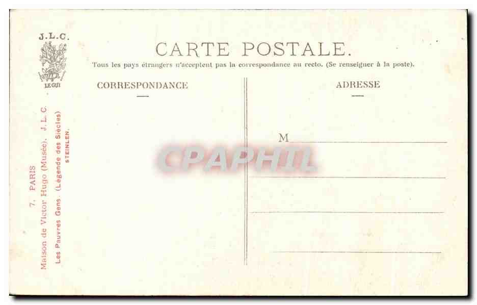 CPA Paris Maison de Victor Hugo Les pauvres gens Legende des siecles — Verso