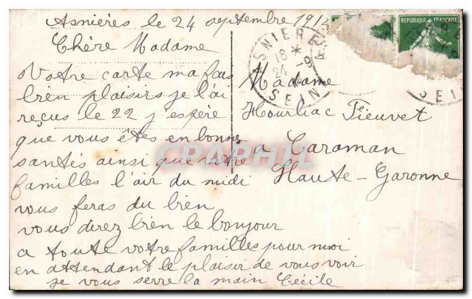 Train à vapeur — Un Bonjour — J'Asnières — Verso
