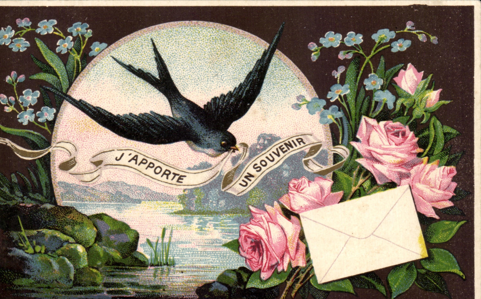 CPA Fantaisie Fleurs Hirondelle J Apporte Un Souvenir