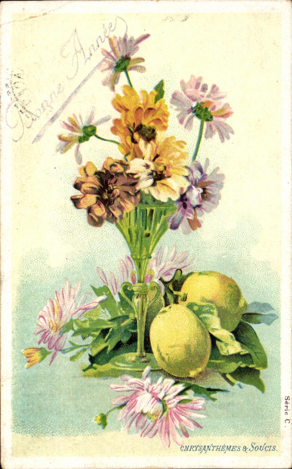 CPA Fantaisie Fleurs Bonne Annee Chrysanthemes a Soucis