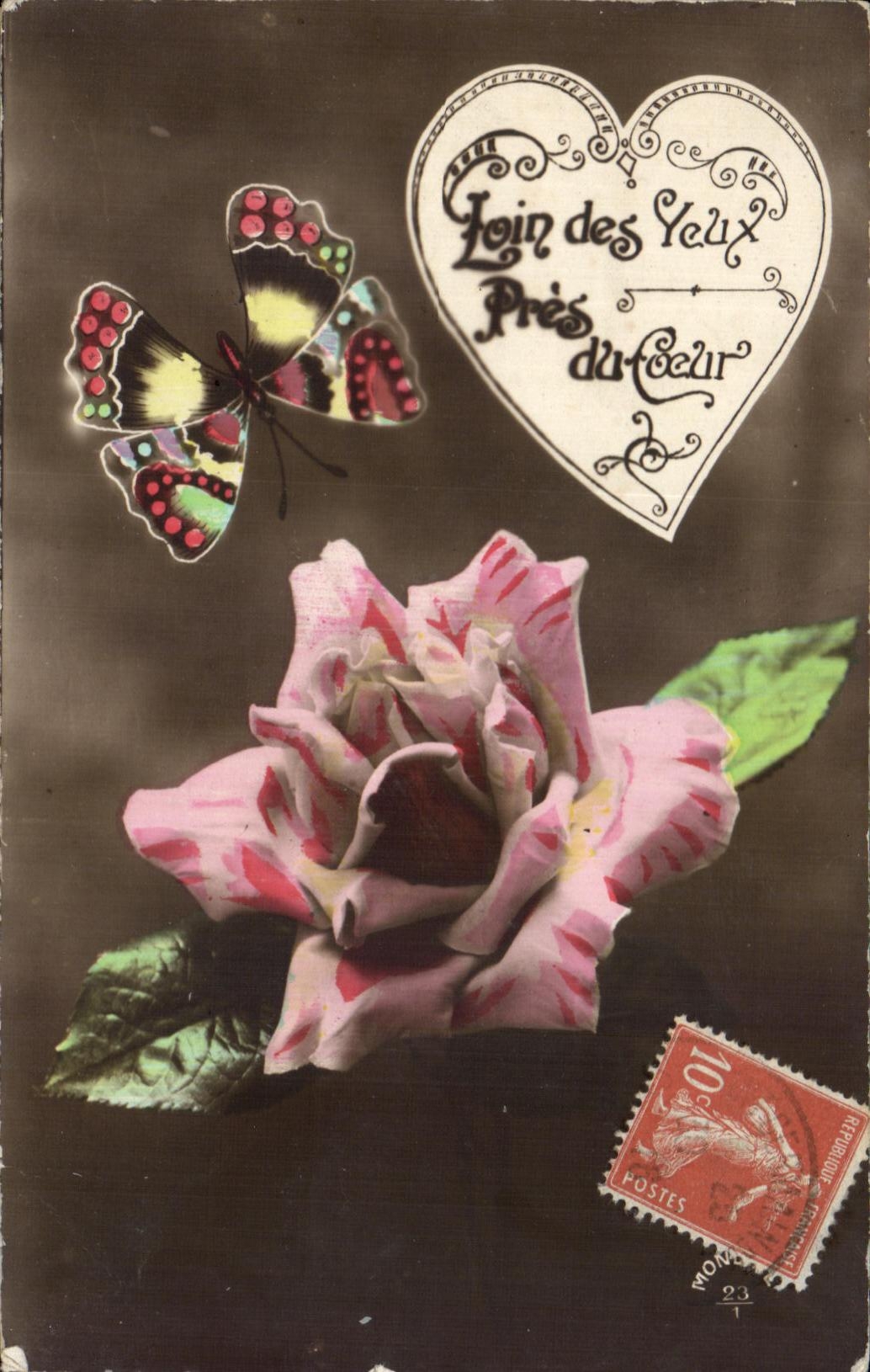 CPA Fantaisie Fleurs Papillon Butterfly Coeur Heart