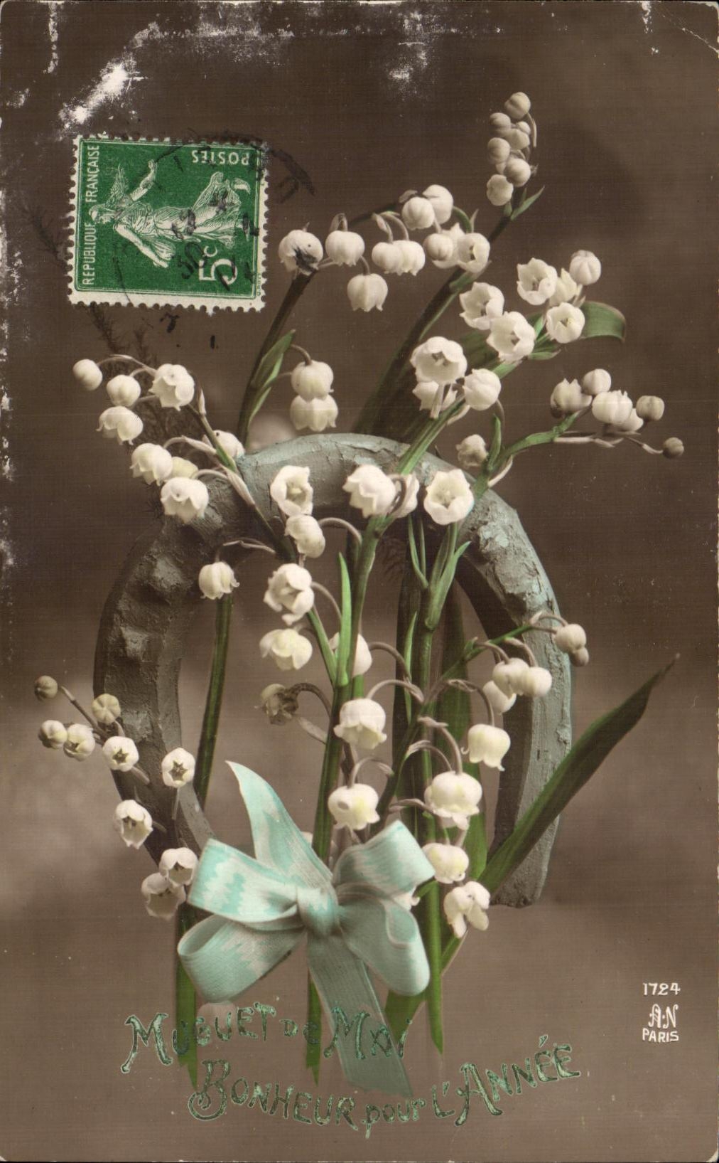CPA Fantaisie Fleurs Fer a cheval Muguet