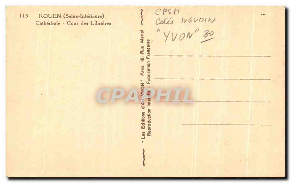 CPA Rouen Cathedrale Cour des libraires Library Yvon  — Verso