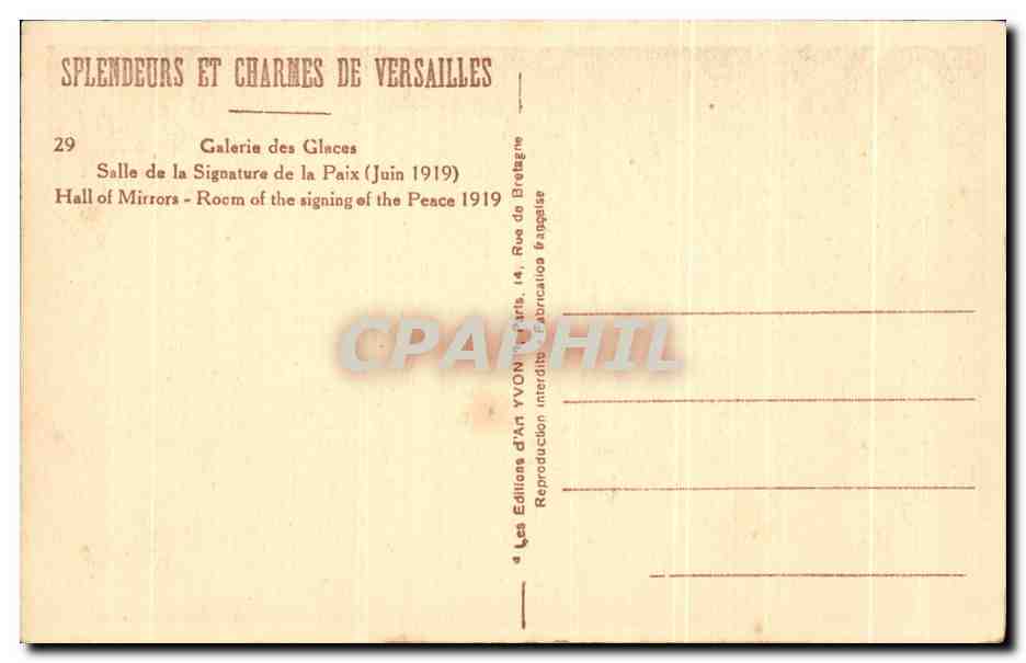 CPA Salle de la Signature de la Paix Versailles — Verso
