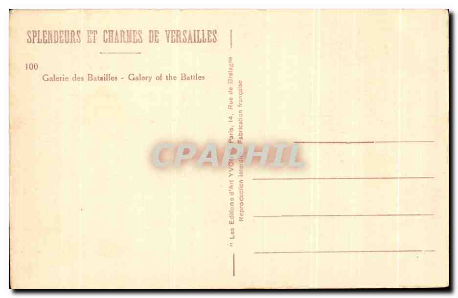 CPA Galerie des Batailles Versailles — Verso