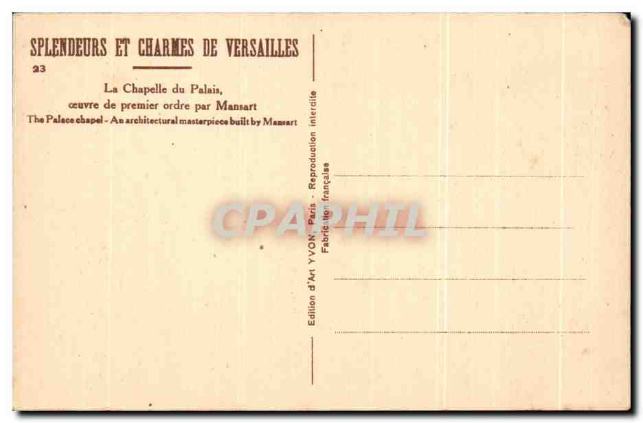 CPA La Chapelle du Palais Mansart Versailles Orgue — Verso