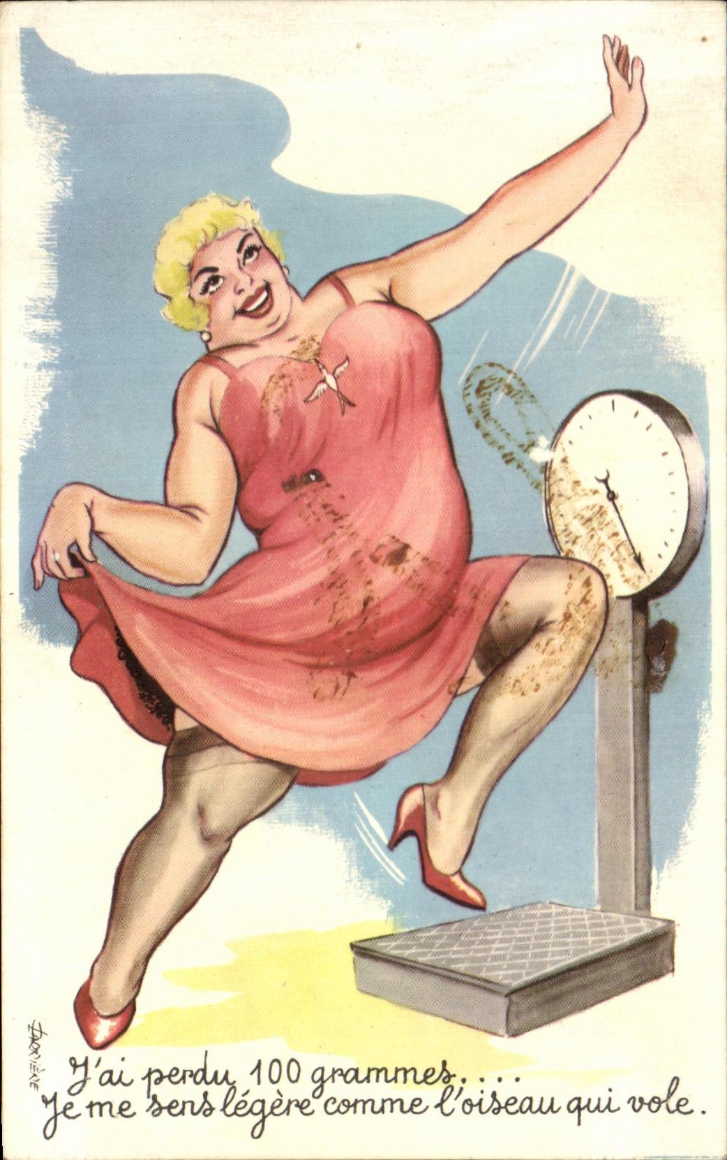 CPA J ai perdu 100 grammes Femme forte