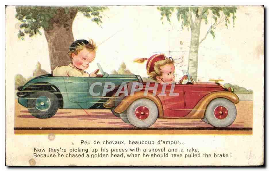 CPA Humour Enfants Automobile 