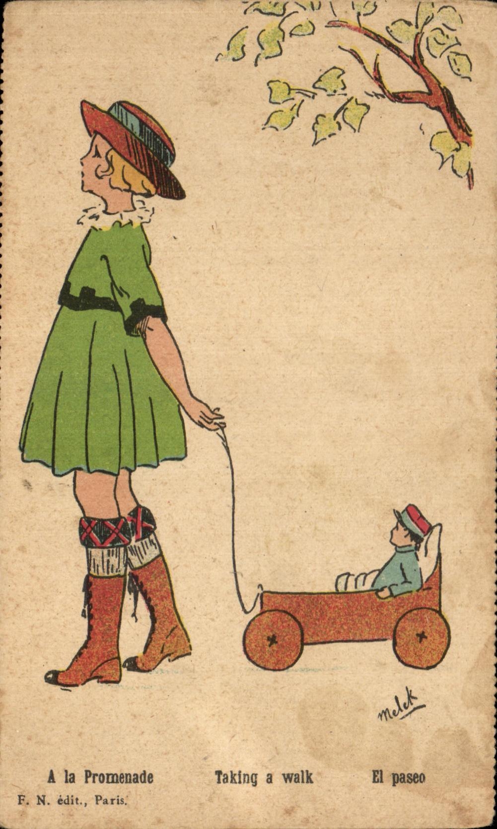 Femme et enfant dans un landau — A la Promenade — F. N. édit., Paris