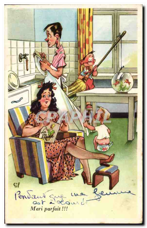CPA Humour Femme et enfants