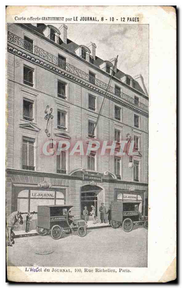 CPA Carte offerte Gratuiment par Le Journal Paris L hotel du Journal Rue Richelieu