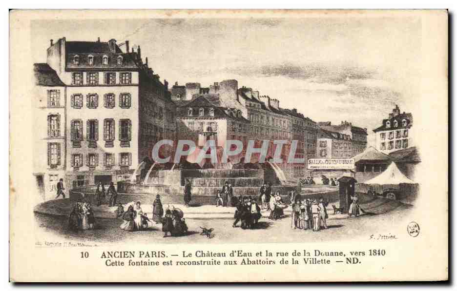 CPA Ancien Paris Le Chateau d Eau et la rue de la Douane vers Cette fontaine est reconstruite 