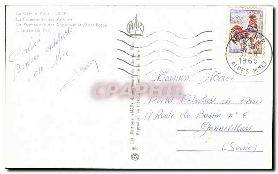 CPA La Cote D Azur Nice La Promenade des Anglais — Verso