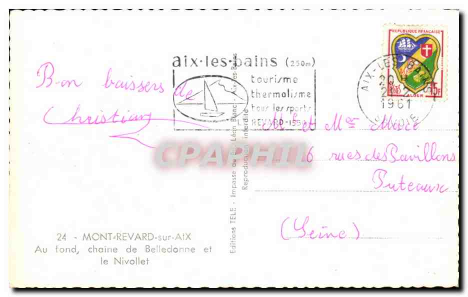 CPA Mont Revard Sur Aix Au fond chaine de Belledonne et le Nivollet — Rückseite