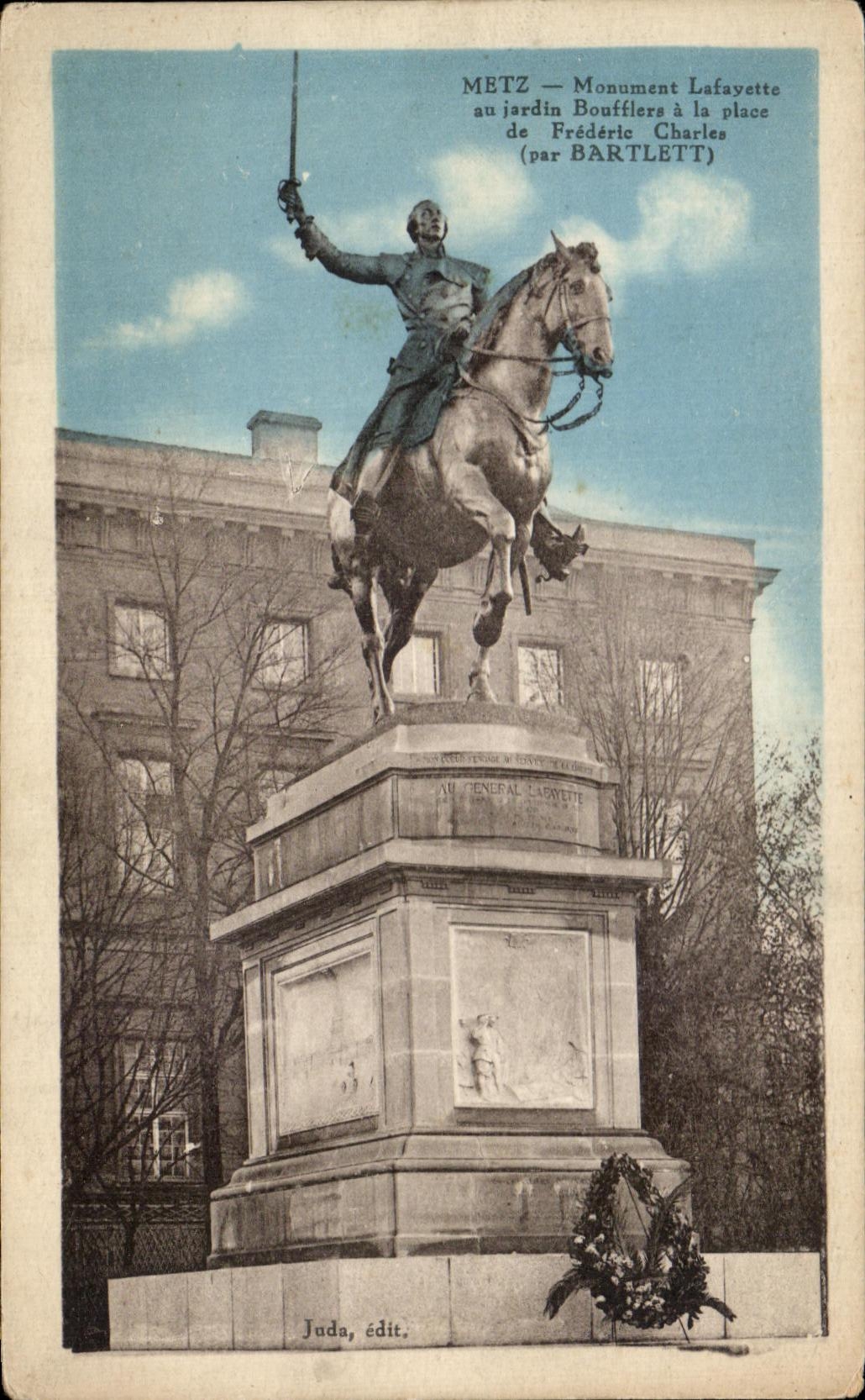 Metz — Monument Lafayette au jardin Boufflers à la place Frédéric Charles (par Bartlett)