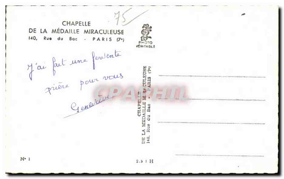 CPA Chapelle De la Medaille Miraculeuse Rue de bec Paris — Rückseite