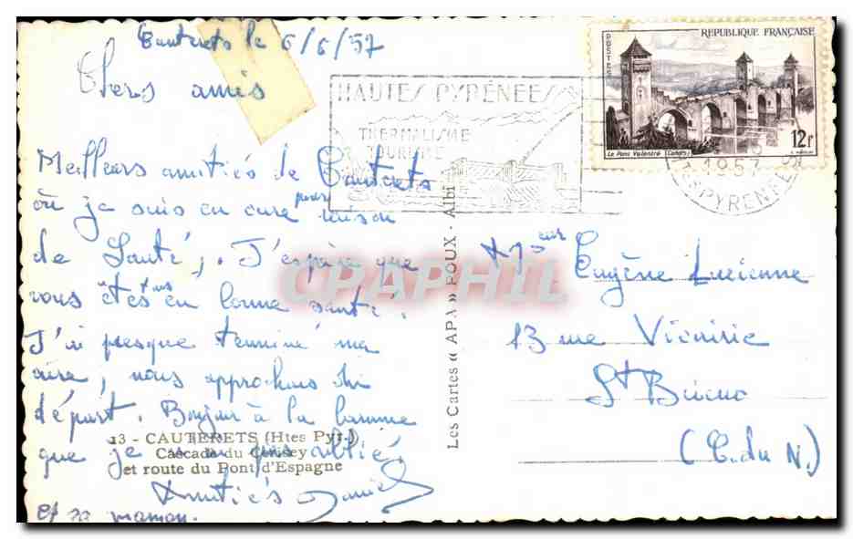 CPA Cauterets Et Route du Pont d Eapagne — Verso