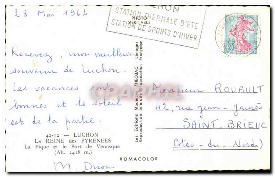 CPA Luchon La Reine des Pyrenees La Pique et le Port de Venasque — Rückseite