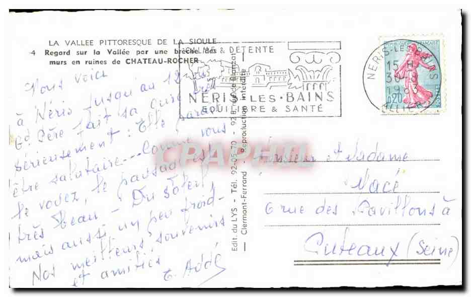 CPA La Vallee Pittoresque De La Sioule Regard sur la Vallee Par une  — Rückseite