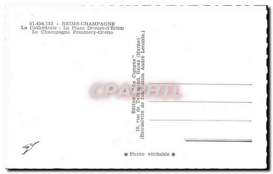 CPA Reims Champagne La Cathedrale La Place Drouet d Erlon — Verso