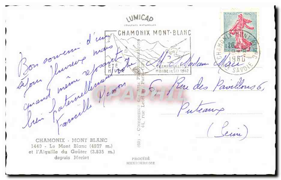 CPA Chamonix Mont Blanc Aiguille du Gouter depuis Merlet — Verso