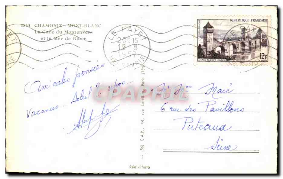 CPA Chamonix Mont Blanc La gare de Montenvers et la mer de Glace — Verso