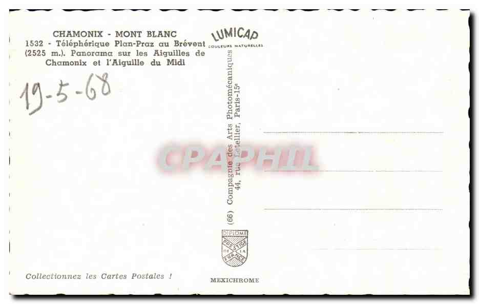 Chamonix - Mont Blanc — Seilbahn Plan-Praz nach Brévent (2525 m.) — Lumicap — Rückseite