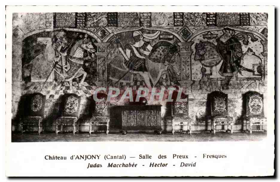 CPA Chateau d Anjony Salle des Preux Fresques judas Macchabee hector David