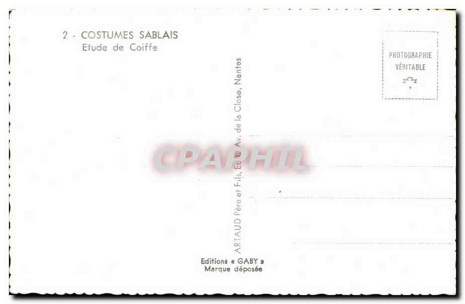 CPA Costumes Sablaise Etude de Coiffe Folklore — Rückseite
