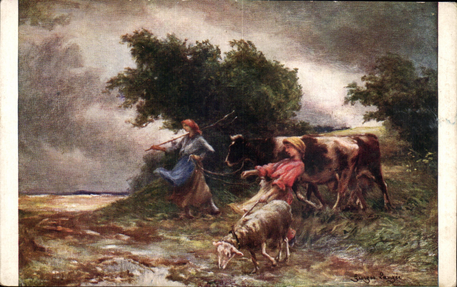CPA Laugee Coup de vent precedent l orage Vache Mouton