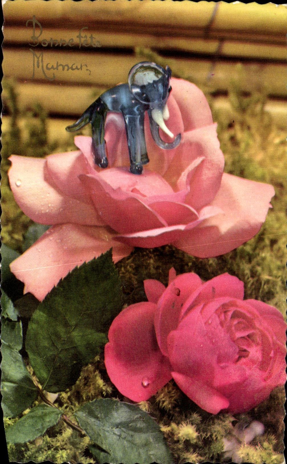 CPA Fantaisie Fleurs Bonne Fete Maman Elephant